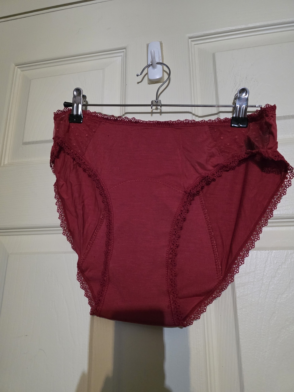 Women's Lace-Trim Leak Proof Cotton Brief Panty - Red